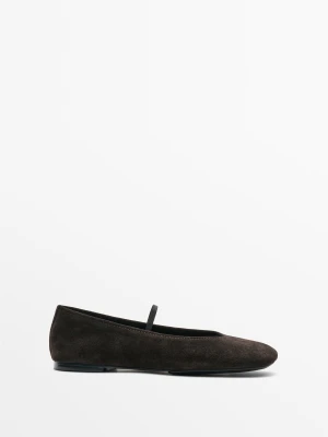 Skórzane Balerinki Z Kwadratowym Noskiem - Brązowy - Massimo Dutti - Female
