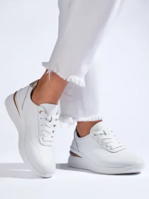 Skórzane białe sneakersy damskie na koturnie Shelvt