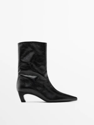 Skórzane Botki Na Obcasie - Czarny - - Massimo Dutti - Kobieta