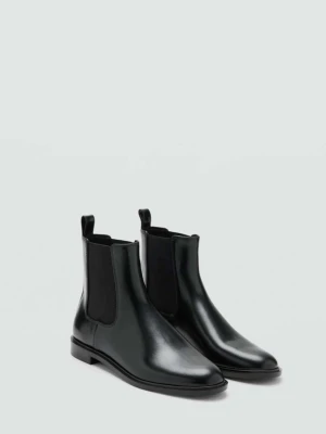 Skórzane botki z elastycznymi wstawkami czarny - Kobieta - - MANGO