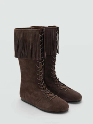 Skórzane botki z frędzlami czekoladowy - Dziewczyna - - MANGO TEEN