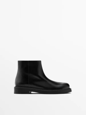 Skórzane Botki Za Kostkę Z Wyściółką Z Zamszu - Czarny - - Massimo Dutti - Kobieta