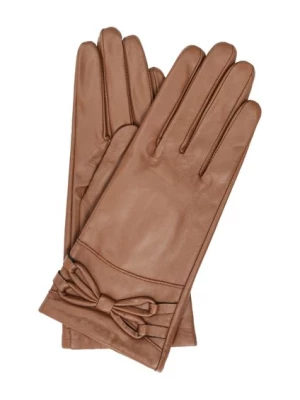 Skórzane brązowe rękawiczki damskie z kokardą OCHNIK