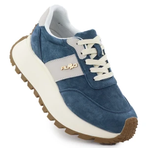 Skórzane buty na grubej platformie niebieskie Filippo DP6785