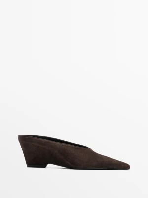 Skórzane Buty Na Obcasie Z Odkrytą Piętą - Brązowy - Massimo Dutti - Female
