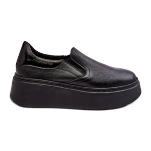 Skórzane buty sportowe damskie na platformie czarne Lemar