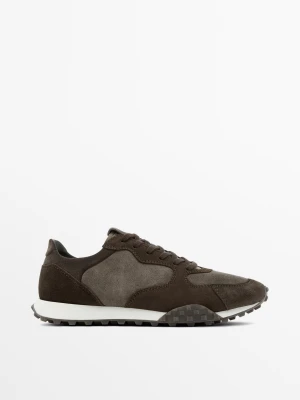 Skórzane Buty Sportowe Z Łączonych Materiałów - Brązowy - - Massimo Dutti - Mężczyzna