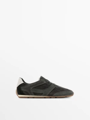 Skórzane Buty Sportowe Z Łączonych Materiałów - Szary - - Massimo Dutti - Kobieta