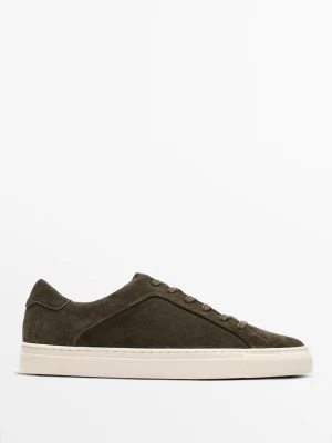 Skórzane Buty Sportowe Z Masywną Podeszwą - Khaki - Massimo Dutti - Male