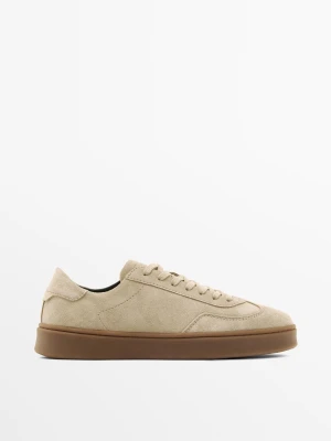 Skórzane Buty Sportowe Z Zamszowej Dwoiny - Piaskowy - - Massimo Dutti - Mężczyzna