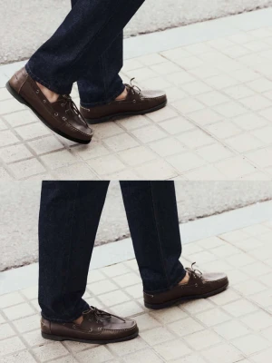 Skórzane buty w stylu żeglarskim brązowy - Mężczyzna - - MANGO MAN