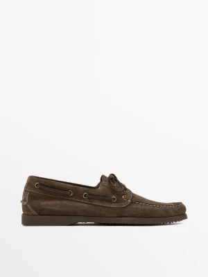 Skórzane Buty Żeglarskie - Kamienny - - Massimo Dutti - Mężczyzna