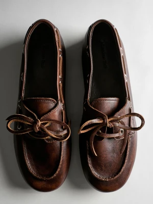 Skórzane Buty Żeglarskie Z Wiązaniem - Brązowy - Massimo Dutti - Female