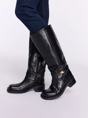 Skórzane czarne kozaki biker boots TARANKO