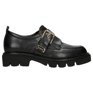 Czarne monki damskie z złotą klamra 46350-51 Wojas