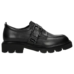 Czarne skórzane monki z jedna klamra 46350-50 Wojas