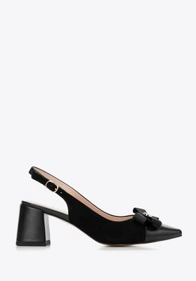 Skórzane czółenka na słupku czarne Wittchen