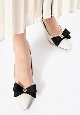 Skórzane czółenka z kokardą kremowo - czarne Wittchen