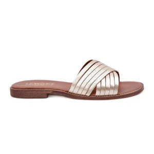 Skórzane Damskie Klapki Lewski Shoes 3682 Złote złoty
