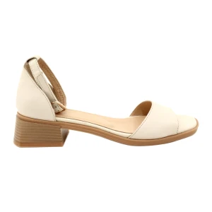Skórzane damskie sandały na obcasie 44294 beige beżowy