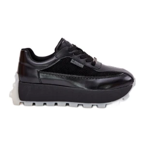 Skórzane Damskie Sneakersy Na Platformie Big Star RR274873 HI-POLY System Czarne