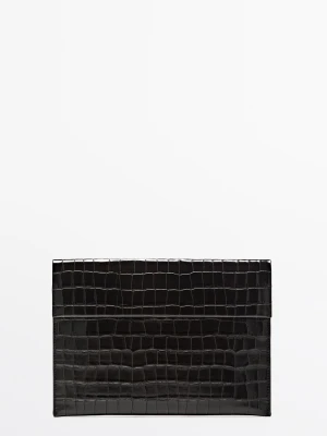 Skórzane Etui Na Ipada O Fakturze Skóry Krokodyla - Brązowy - Massimo Dutti - Female