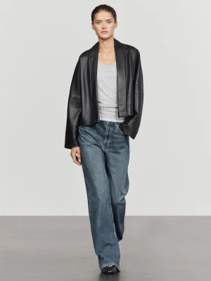 Skórzane Kimono Z Klapami Z Nappy - Czarny - Massimo Dutti - Female