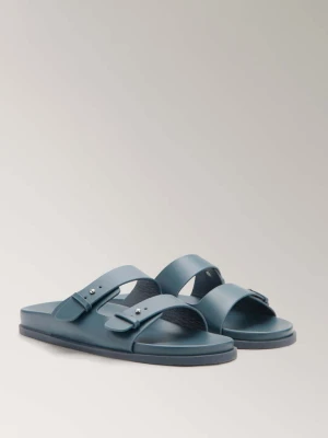 Skórzane klapki z dwiema klamrami niebieski - Kobieta - - MANGO