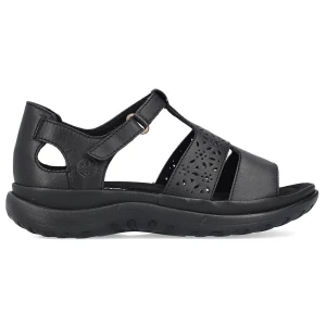 Skórzane komfortowe sandały damskie na rzep czarne Rieker 64865-01