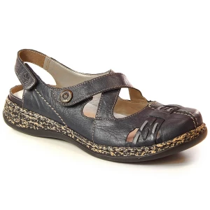 Skórzane komfortowe sandały damskie na rzep granatowe Rieker 46377-14 niebieskie