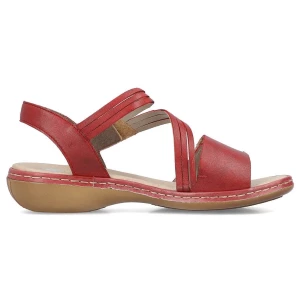 Skórzane komfortowe sandały damskie na rzepy czerwone Rieker 65964-35