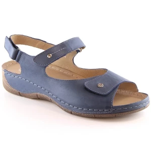 Skórzane komfortowe sandały damskie na rzepy granatowe Helios 266-2 niebieskie