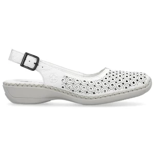 Skórzane komfortowe sandały damskie pełne ażurowe białe Rieker 41350-80