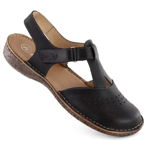 Skórzane komfortowe sandały damskie pełne czarne Helios 128.011
