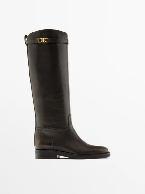 Skórzane Kozaki Jeździeckie - Brązowy - - Massimo Dutti - Kobieta