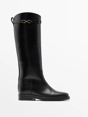 Skórzane Kozaki Jeździeckie - Czarny - Massimo Dutti - Female