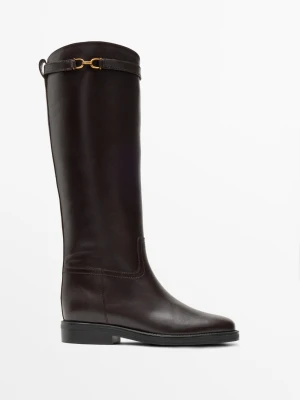 Skórzane Kozaki W Stylu Jeździeckim - Br?Zowy - Massimo Dutti - Female
