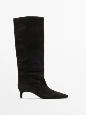 Skórzane Kozaki Z Miękkiej Skóry - Brązowy - Massimo Dutti - Female