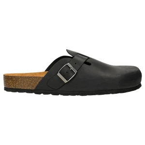 Czarne klapki ze skóry crazy horse z korkowa podeszwa 32021-91 Wojas