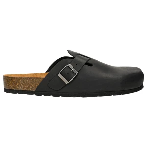 Czarne klapki ze skóry crazy horse z korkowa podeszwa 32021-91 Wojas