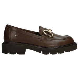 Brązowe skórzane mokasyny damskie ze złotą ozdobą 46264-52 Wojas