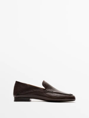 Skórzane Mokasyny Na Obcasie - Brązowy - Massimo Dutti - Female