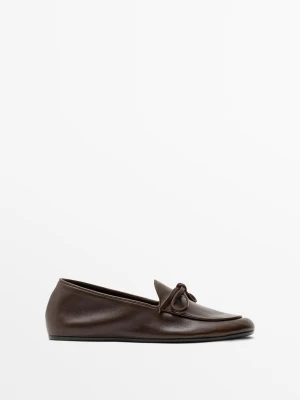 Miękkie Mokasyny Skórzane Z Kokardą - Brązowy - Massimo Dutti - Female