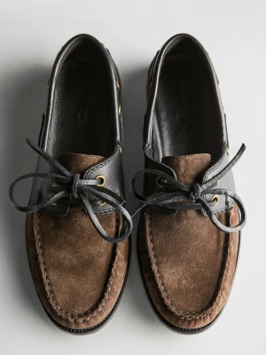 Skórzane Mokasyny Z Kontrastowymi Wstawkami - Brązowy - - Massimo Dutti - Kobieta
