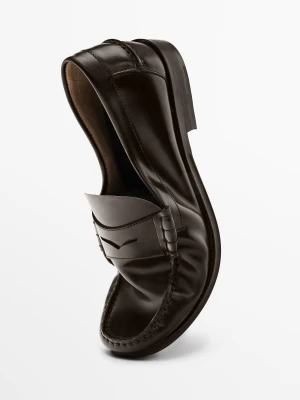 Skórzane Mokasyny Z Poprzecznym Paskiem - Brązowy - Massimo Dutti - Male