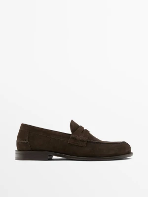 Skórzane Mokasyny Z Poprzecznym Paskiem - Brązowy - - Massimo Dutti - Mężczyzna