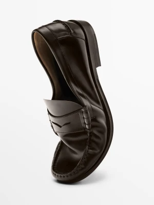 Skórzane Mokasyny Z Poprzecznym Paskiem - Brązowy - - Massimo Dutti - Mężczyzna