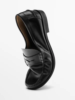 Skórzane Mokasyny Z Poprzecznym Paskiem - Czarny - Massimo Dutti - Male