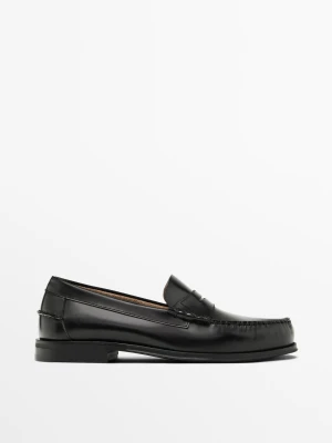 Skórzane Mokasyny Z Poprzecznym Paskiem - Czarny - - Massimo Dutti - Mężczyzna