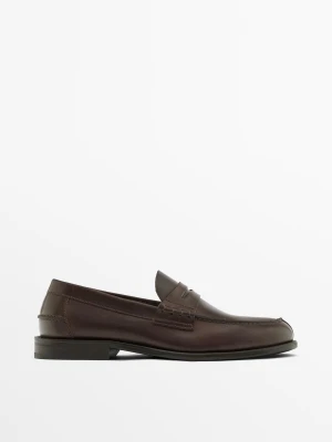 Skórzane Mokasyny Z Poprzecznym Paskiem - Skórzany - - Massimo Dutti - Mężczyzna